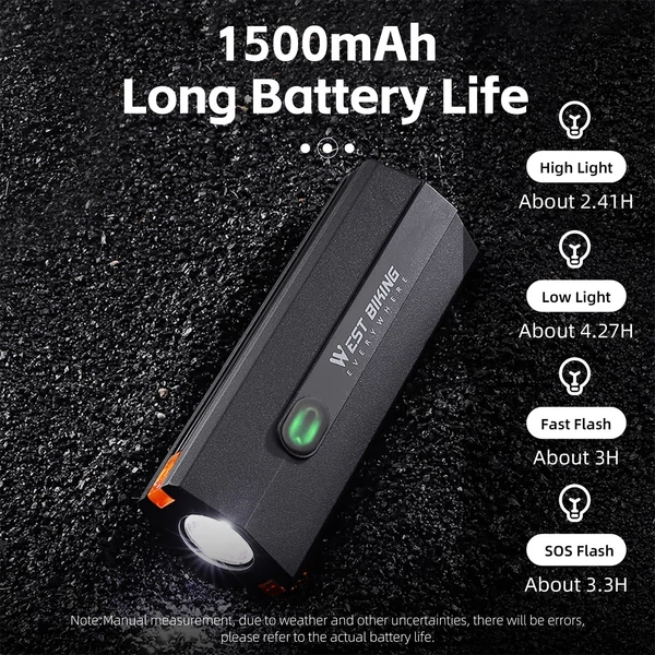 WEST BIKING 400 Lumen USB újratölthető kerékpáros lámpa vízálló több üzemmódban - Sárga
