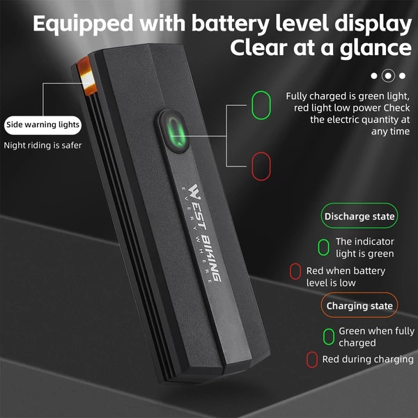 WEST BIKING 400 Lumen USB újratölthető kerékpáros lámpa vízálló több üzemmódban - Sárga