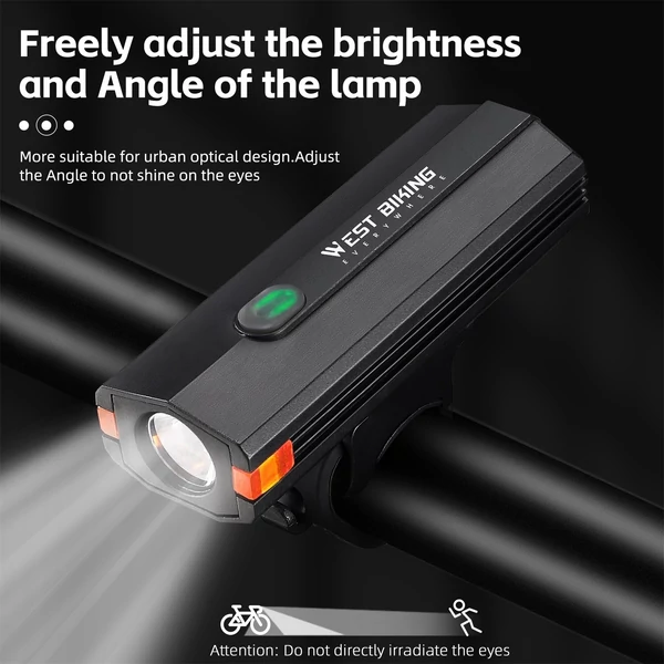 WEST BIKING 400 Lumen USB újratölthető kerékpáros lámpa vízálló több üzemmódban - Sárga