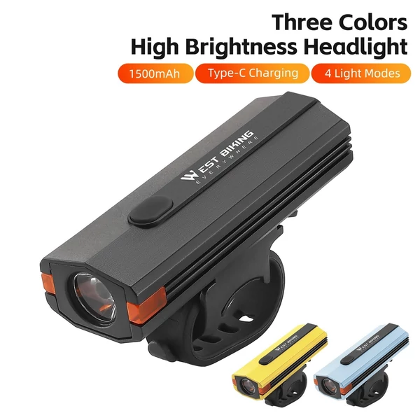 WEST BIKING 400 Lumen USB újratölthető kerékpáros lámpa vízálló több üzemmódban - Sárga