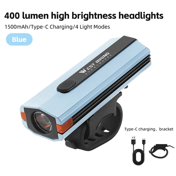 WEST BIKING 400 Lumen USB újratölthető kerékpáros lámpa vízálló több üzemmódban - Kék