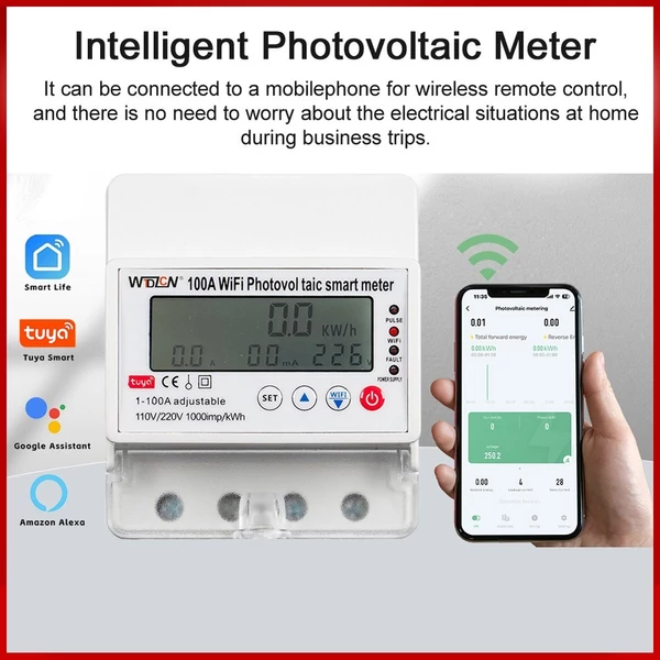 Tuya WiFi intelligens fotovoltaikus mérő megszakító időzítő többfunkciós szoláris kétirányú óramérő