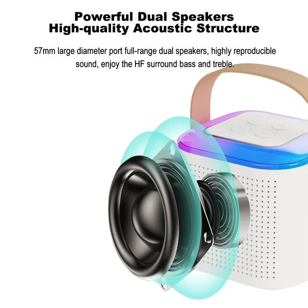 Hordozható karaoke gép vezeték nélküli mikrofonnal BT RGB fényekkel Karaoke hangszóró TF kártya támogatással, C típusú fejhallgató Auxin monitorozással - Fehér, 1 mikrofonnal