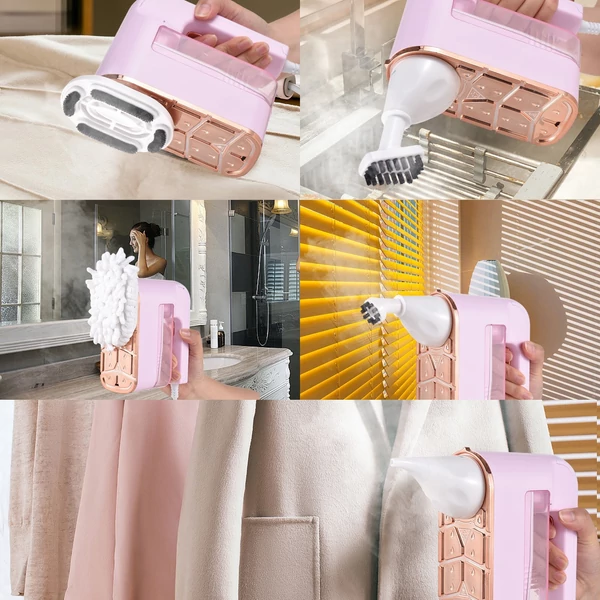 Gőzölő vasaló ruhákhoz többcélú 1200 W 120 ml kapacitású hordozható ránctalanító tisztító gőzölő ruhaszövetekhez - Pink