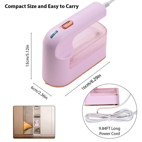 Gőzölő vasaló ruhákhoz többcélú 1200 W 120 ml kapacitású hordozható ránctalanító tisztító gőzölő ruhaszövetekhez - Pink