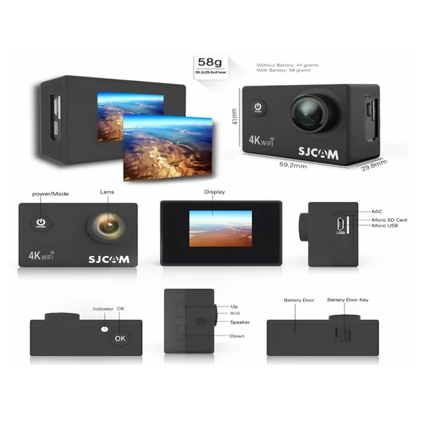SJCAM SJ4000AIR 4K HD akciókamera 2 hüvelykes IPS képernyővel, 16 MP 170°-os széles látószögű WiFi kapcsolat támogatása 30 méteres vízálló tok-adapterekkel