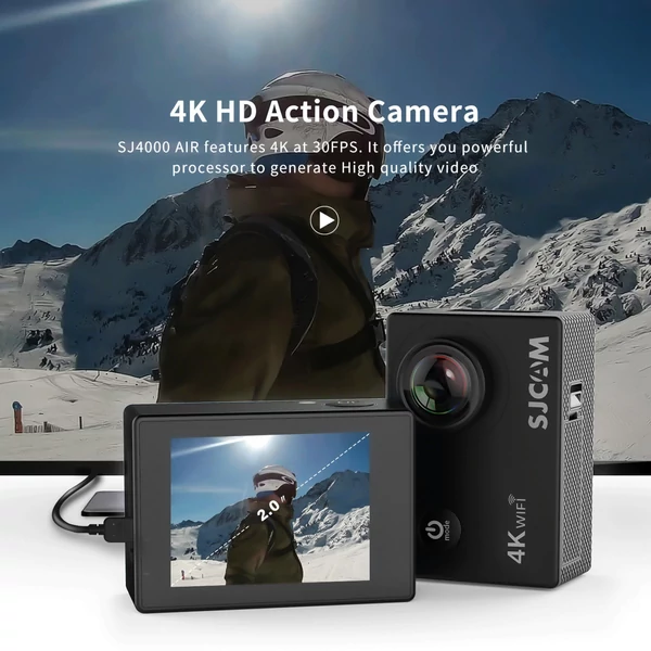 SJCAM SJ4000AIR 4K HD akciókamera 2 hüvelykes IPS képernyővel, 16 MP 170°-os széles látószögű WiFi kapcsolat támogatása 30 méteres vízálló tok-adapterekkel