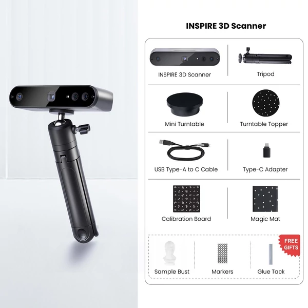 Revopoint INSPIRE hordozható 3D-s modellszkennelés 18 képkocka/mp sebesség támogatása 0,2 mm-es precíziós modelltervezéshez