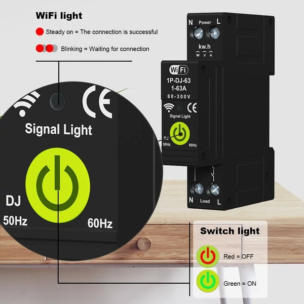 Tuya WiFi intelligens áramköri megszakító BE KI Időzítés Fotovoltaikus kétirányú mérő Energiamérő Automatikus visszazárás védő méréssel és előre fizetett funkcióval