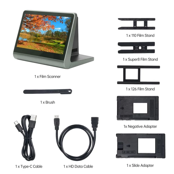 Bisofice film- és diaszkenner beépített 16 GB memória 7 hüvelykes LCD képernyő