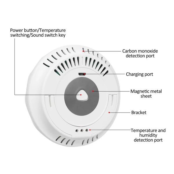 2CO16TB 6 az 1-ben többfunkciós levegőminőség-figyelő, hordozható formaldehid-érzékelő CO, TVOC, HCHO, páratartalom- és hőmérséklet-elemző - Fehér