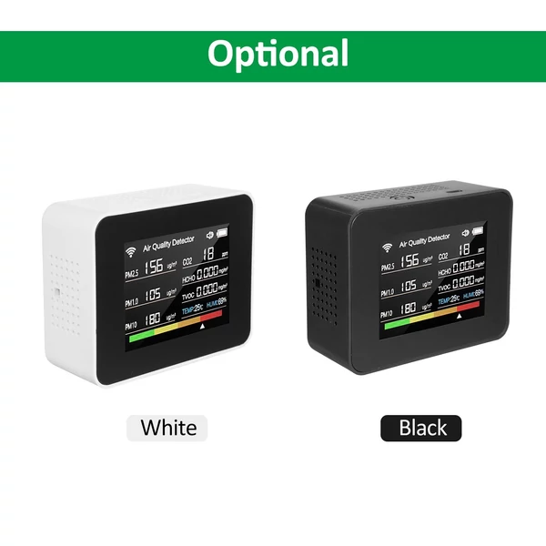 Tuya WiFi 13 az 1-ben beltéri levegőminőség-monitor érzékeli a CO₂ TVOC HCHO PM2.5 PM1.0 PM10 páratartalmat és hőmérsékletet, időt, dátumot, riasztást, időzítőt és stopperóra riasztással - Fekete