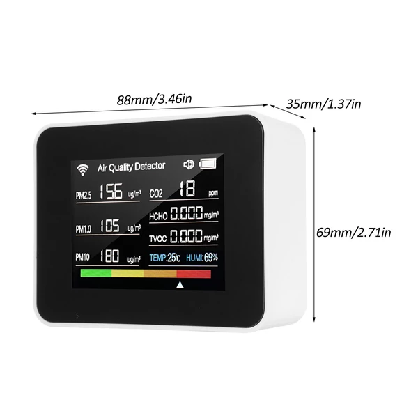 Tuya WiFi 13 az 1-ben beltéri levegőminőség-monitor érzékeli a CO₂ TVOC HCHO PM2.5 PM1.0 PM10 páratartalmat és hőmérsékletet, időt, dátumot, riasztást, időzítőt és stopperóra riasztással - Fehér