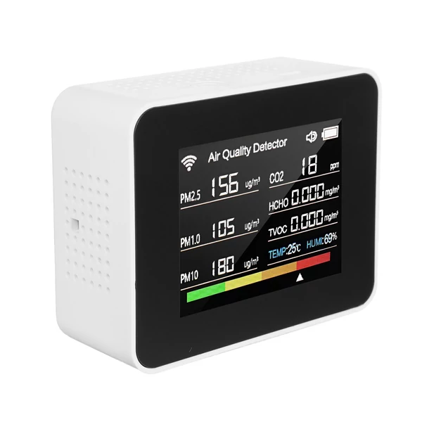 Tuya WiFi 13 az 1-ben beltéri levegőminőség-monitor érzékeli a CO₂ TVOC HCHO PM2.5 PM1.0 PM10 páratartalmat és hőmérsékletet, időt, dátumot, riasztást, időzítőt és stopperóra riasztással - Fehér