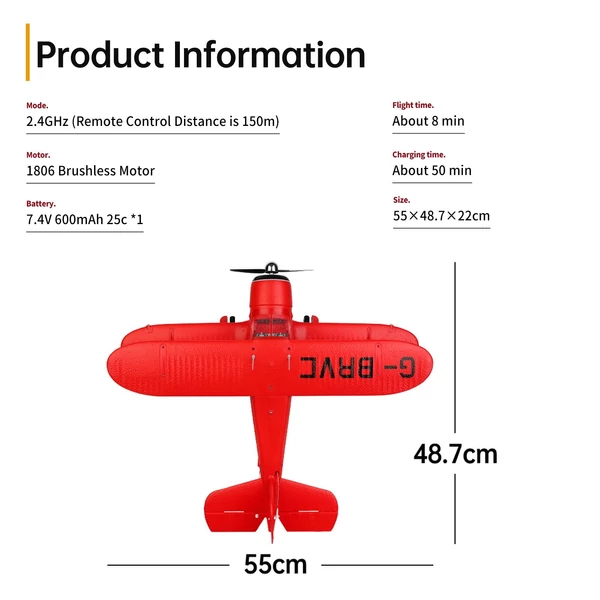 WLtoys A300 2,4 GHz-es távirányítós 3D/6G vitorlázó repülőgép - Piros