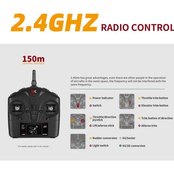 WLtoys A300 2,4 GHz-es távirányítós 3D/6G vitorlázó repülőgép - Piros