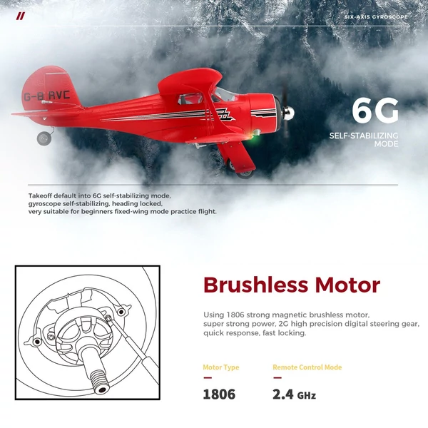 WLtoys A300 2,4 GHz-es távirányítós 3D/6G vitorlázó repülőgép - Piros