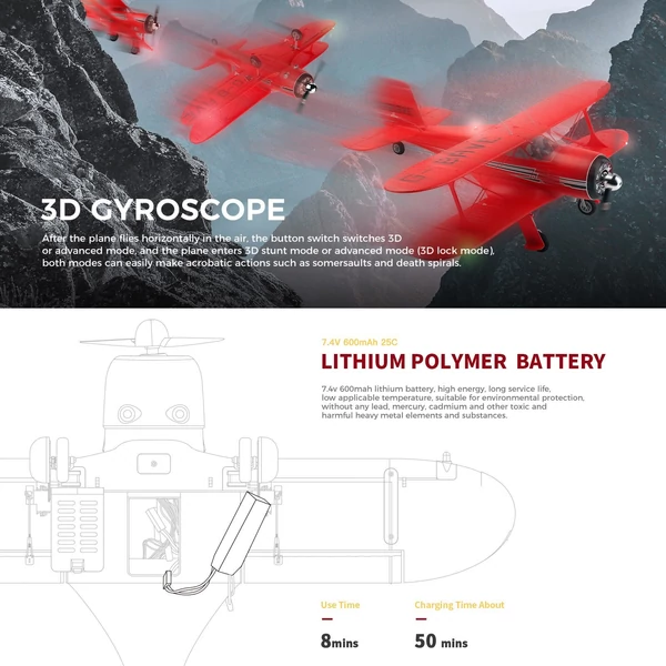 WLtoys A300 2,4 GHz-es távirányítós 3D/6G vitorlázó repülőgép - Piros