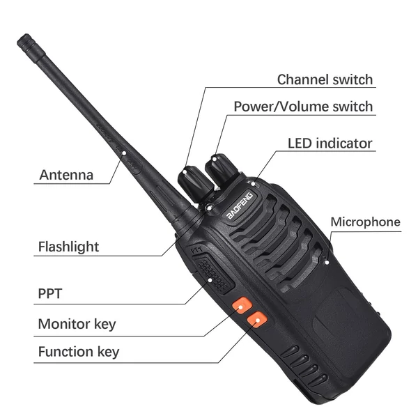 Aoresac Baofeng BF-888s walkie talkies 2 csomag vízálló, újratölthető, nagy hatótávolságú, kétirányú hordozható kézi adó-vevő fülhallgatóval, zseblámpa nagy erősítésű antennával, Li-ion akkumulátorral