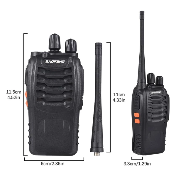 Aoresac Baofeng BF-888s walkie talkies 2 csomag vízálló, újratölthető, nagy hatótávolságú, kétirányú hordozható kézi adó-vevő fülhallgatóval, zseblámpa nagy erősítésű antennával, Li-ion akkumulátorral