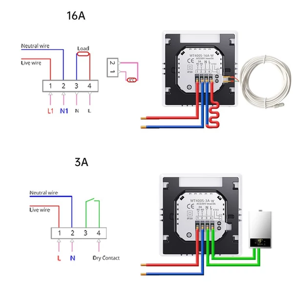 Tuya Wifi digitális kijelző intelligens hőmérséklet-szabályozó 3A vízmelegítő termosztát érintőképernyővel - Fekete