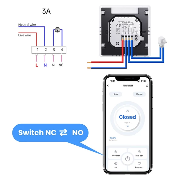 Tuya Wifi digitális kijelző intelligens hőmérséklet-szabályozó 3A vízmelegítő termosztát érintőképernyővel - Fekete