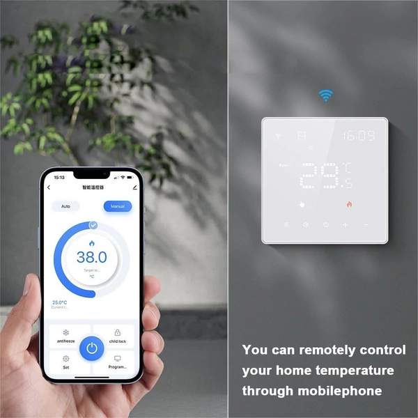Tuya Wifi digitális kijelző intelligens hőmérséklet-szabályozó 16A elektromos fűtési termosztát érintőképernyővel - Fekete