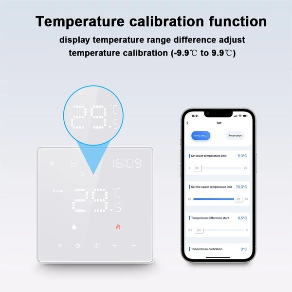 Tuya Wifi digitális kijelző intelligens hőmérséklet-szabályozó 16A elektromos fűtési termosztát érintőképernyővel - Fehér