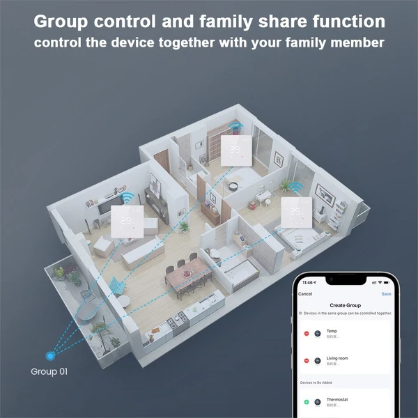 Tuya Wifi digitális kijelző intelligens hőmérséklet-szabályozó 16A elektromos fűtési termosztát érintőképernyővel - Fehér