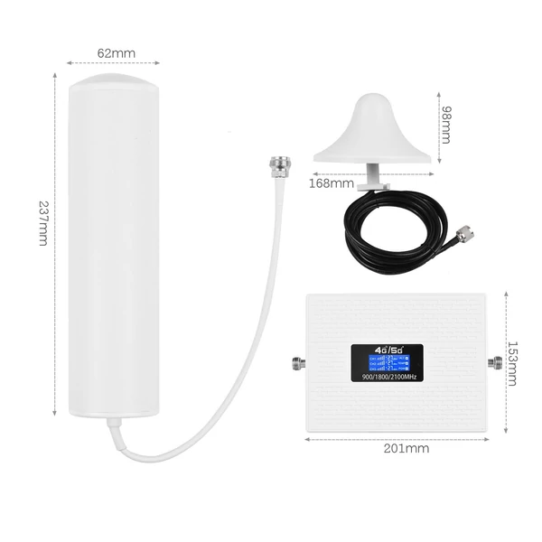 Háromsávos jelerősítő többirányú mennyezeti hengeres antennával 2G 3G 4G mobiltelefon jelerősítővel - Típus 1