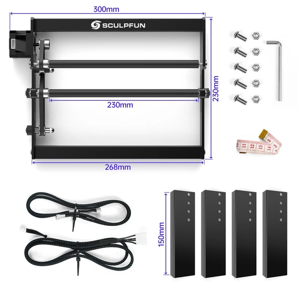 SCULPFUN S30 Ultra 33W lézergravírozó forgóhengerrel és 400x400 mm-es méhsejt munkaasztallal és automatikus légrásegítővel