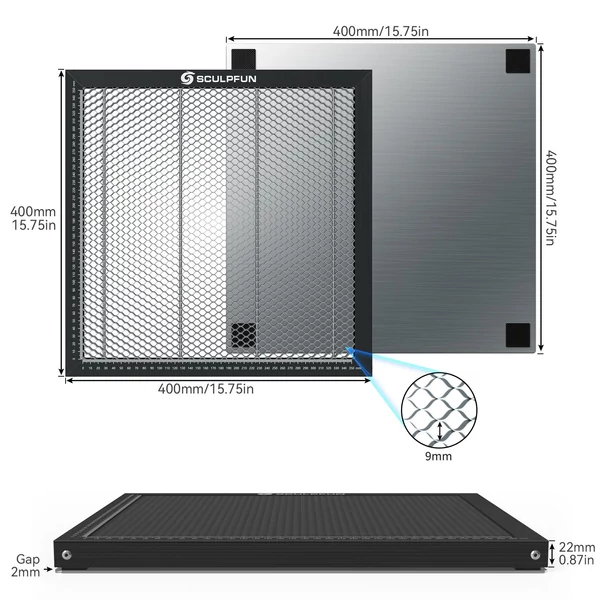 SCULPFUN S30 Ultra 33W lézergravírozó forgóhengerrel és 400x400 mm-es méhsejt munkaasztallal és automatikus légrásegítővel