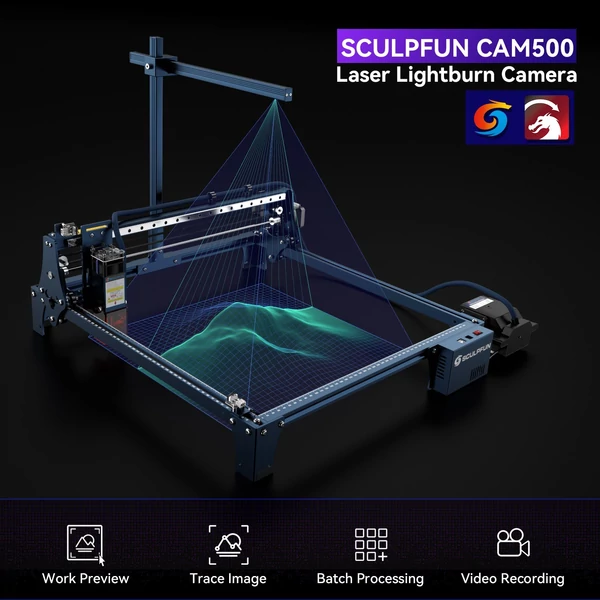 SCULPFUN S30 Ultra 22W lézergravírozó CAM500 kamerával és 400x400 mm-es méhsejt munkaasztallal és automatikus légrásegítővel