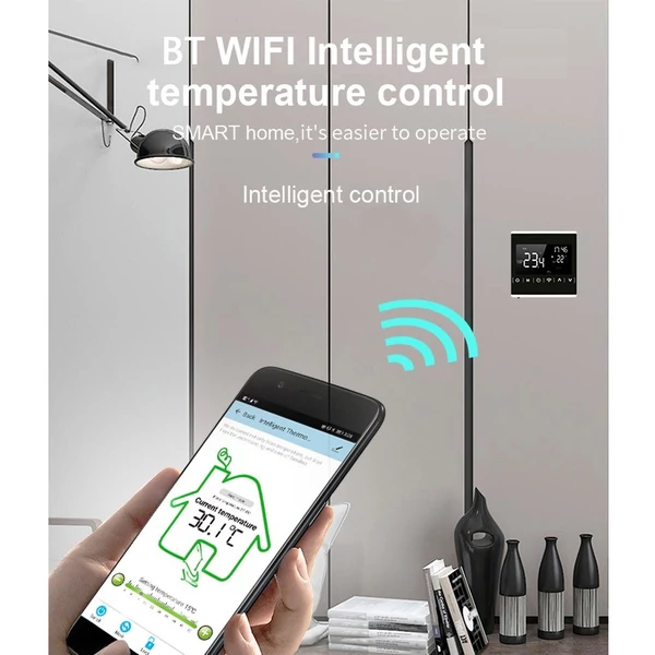 MEIH 85-250V Wi-Fi intelligens termosztát heti programozható APP vezérlés háttérvilágítás LCD vízmelegítés hőmérséklet szabályozó túlmelegedés elleni védelem fagyálló funkció ℃/ ℉ kapcsolható - Fehér