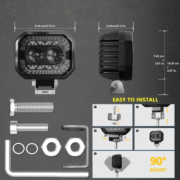120 W 18000LM szuperfényes vízálló spot ködlámpa autóhoz, motorkerékpárhoz, terepjáróhoz, ATV teherautóhoz (2 db) - Négyzet alakú LED-es lámpa