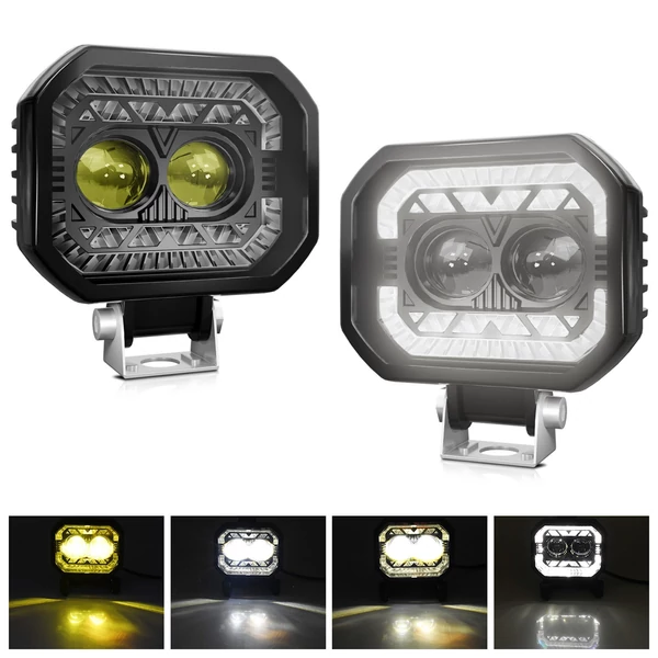 120 W 18000LM szuperfényes vízálló spot ködlámpa autóhoz, motorkerékpárhoz, terepjáróhoz, ATV teherautóhoz (2 db) - Négyzet alakú LED-es lámpa