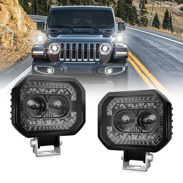 120 W 18000LM szuperfényes vízálló spot ködlámpa autóhoz, motorkerékpárhoz, terepjáróhoz, ATV teherautóhoz (2 db) - Négyzet alakú LED-es lámpa
