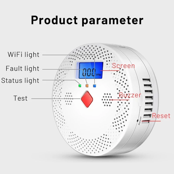 Tuya Wifi hordozható elektrokémiai érzékelős CO teszter LCD képernyővel