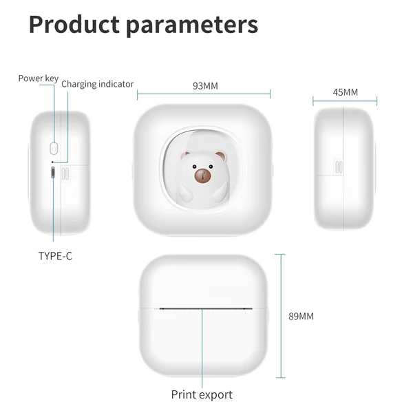 Mini zsebes azonnali hőfotónyomtató címkekészítő gép, BT vezeték nélküli csatlakozás 1 papírtekerccsel (57x25 mm) - Fehér