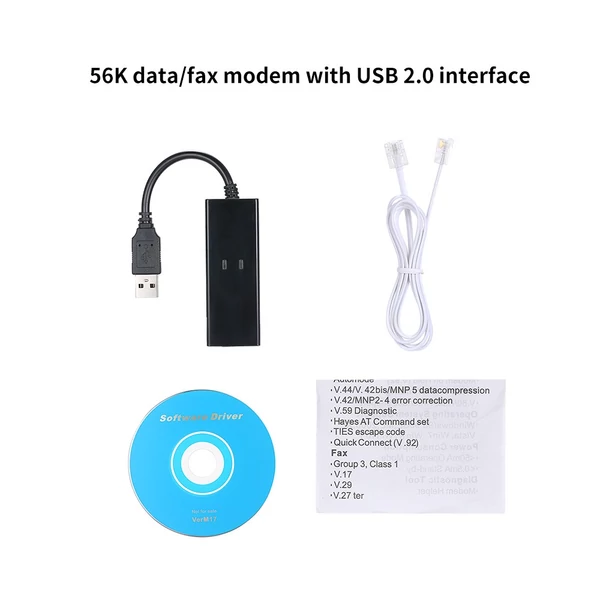Külső USB 56K V.92 V.90 telefonos fax modem Win XP/VISTA7/8/10 rendszerhez