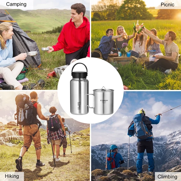 TOMSHOO 1050 ml-es rozsdamentes acél szivárgásmentes sportpalack szabadtéri kempingezéshez túrázáshoz, hátizsákkal, kerékpározáshoz, fitneszhez