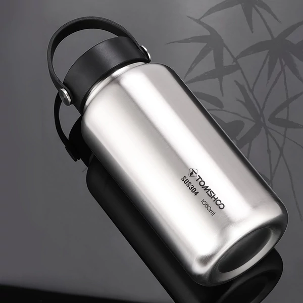 TOMSHOO 1050 ml-es rozsdamentes acél szivárgásmentes sportpalack szabadtéri kempingezéshez túrázáshoz, hátizsákkal, kerékpározáshoz, fitneszhez