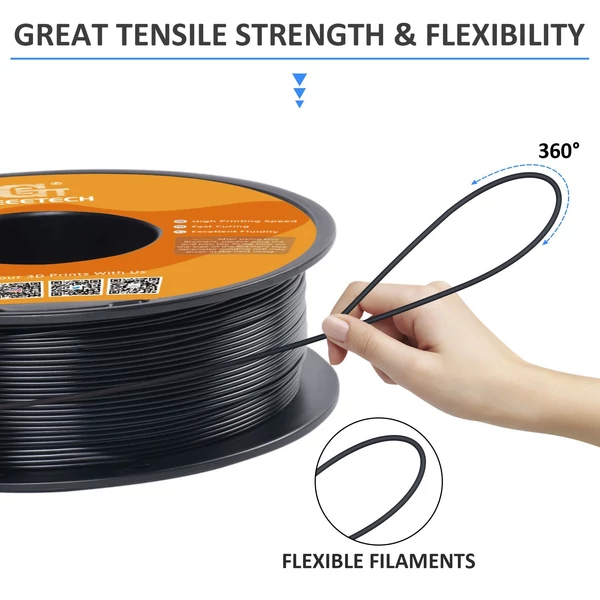 GEEETECH nagy sebességű PLA 3D nyomtatószál, 1,75 mm, nagy folyékonyságú, gyorsan kötő 1 kg, pontosság +/-0,03 mm, szabvány (1 tekercs) - Fekete