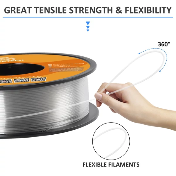 GEEETECH nagy sebességű PLA 3D nyomtatószál, 1,75 mm, nagy folyékonyságú, gyorsan kötő 1 kg, pontosság +/-0,03 mm, szabvány (1 tekercs) - Átlátszó