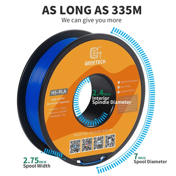 GEEETECH nagy sebességű PLA 3D nyomtatószál, 1,75 mm, nagy folyékonyságú, gyorsan kötő 1 kg, pontosság +/-0,03 mm, szabvány (1 tekercs) - Kék