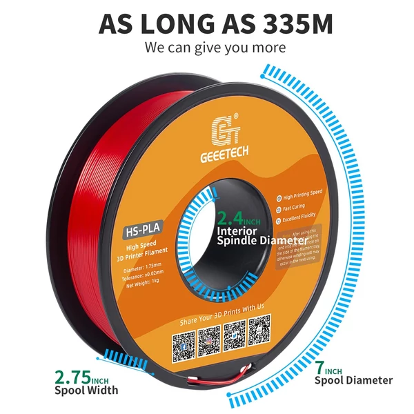 GEEETECH nagy sebességű PLA 3D nyomtatószál, 1,75 mm, nagy folyékonyságú, gyorsan kötő 1 kg, pontosság +/-0,03 mm, szabvány (1 tekercs) - Piros