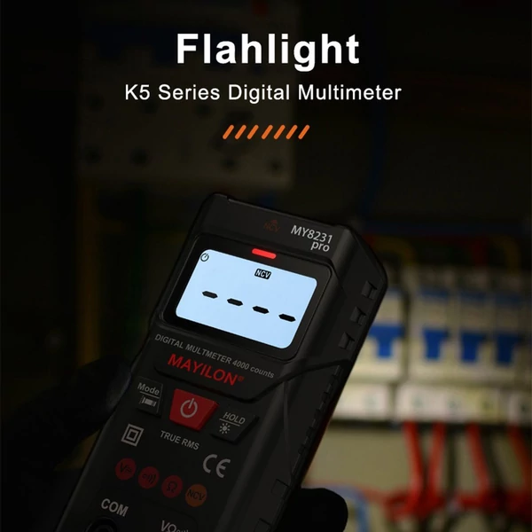 MAYILON digitális multiméter teszter NCV érintésmentes AC/DC feszültségérzékeléssel, ellenállásmérés, TRMS 4000 számlálók automatikus/kézi mérési mód Háttérvilágítású LCD kijelző adattartás funkció, be-ki