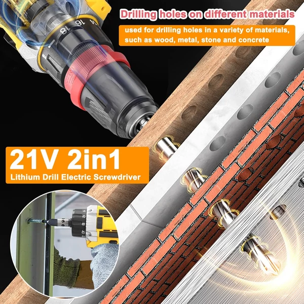 21 V 2 az 1 elektromos lítium fúró/csavarhúzó, nagy nyomatékú szálcsiszolt motor, praktikus háztartási gépekhez, bútorszereléshez, autóelektronika javításához - 2 akkumulátor