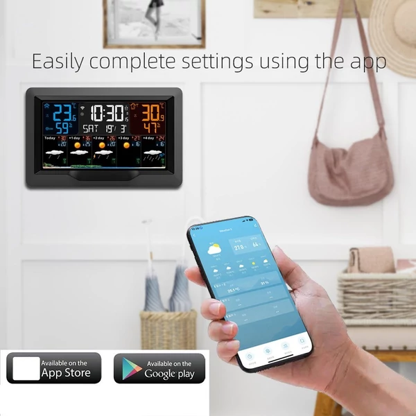 FJ3390TY-A WIFI intelligens időjárás-állomás órával beltéri és kültéri hőmérséklet- és páratartalom-mérővel, többfunkciós, nagy színes képernyő 1 érzékelővel (akár 3 érzékelőt is támogat), Smart APP-al működik