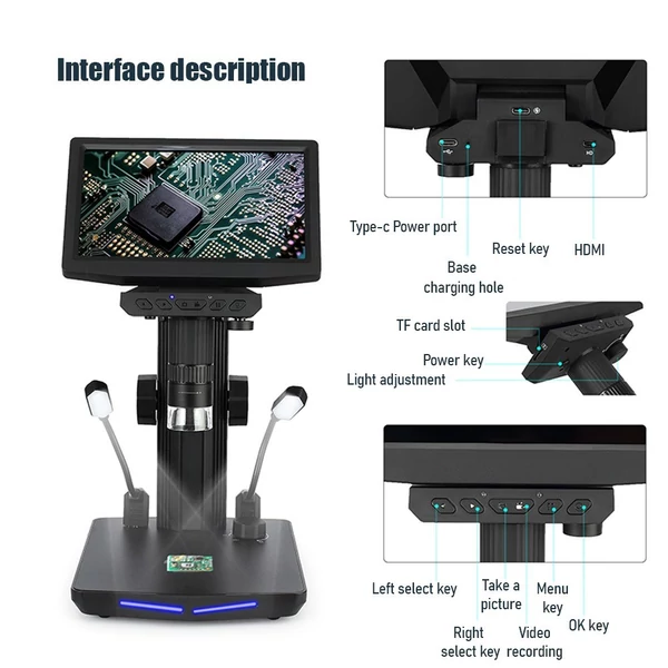 IPS képernyős 48MP USB digitális mikroszkóp - 7 hüvelykes
